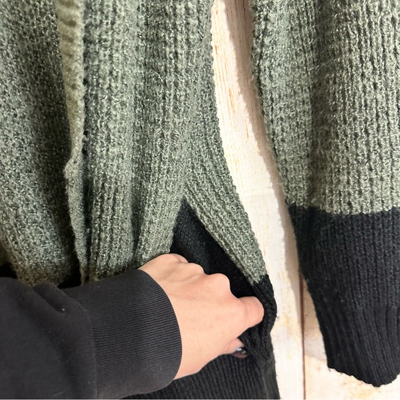 Cozy Chunky Color-block Hooded Sweater Cardigan Black Tan Foresst Green XL - Picture 6 of 7